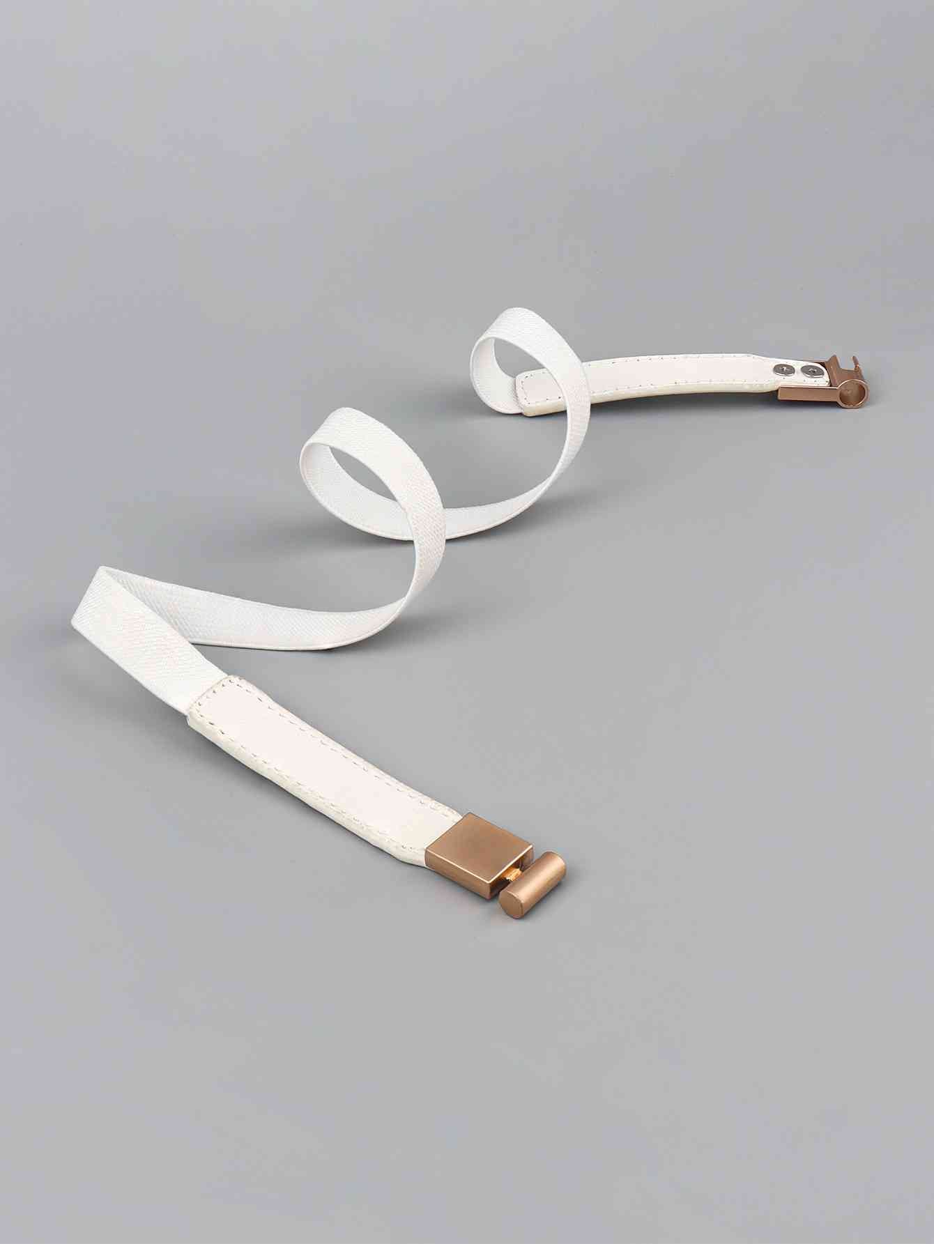 Faux Leather and Elastic Skinny Belt - belt - White - Bella Bourget