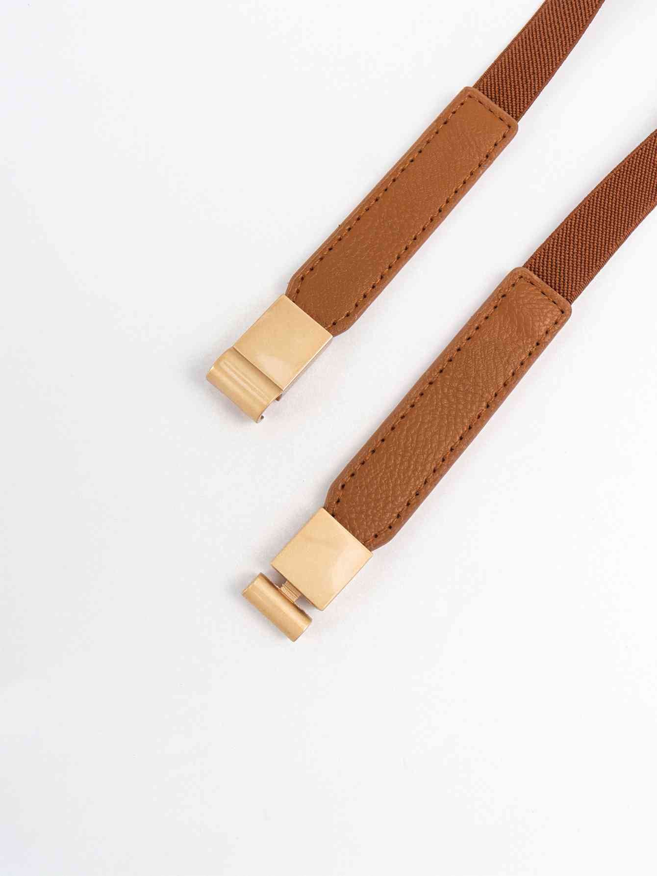 Faux Leather and Elastic Skinny Belt - belt - Caramel - Bella Bourget