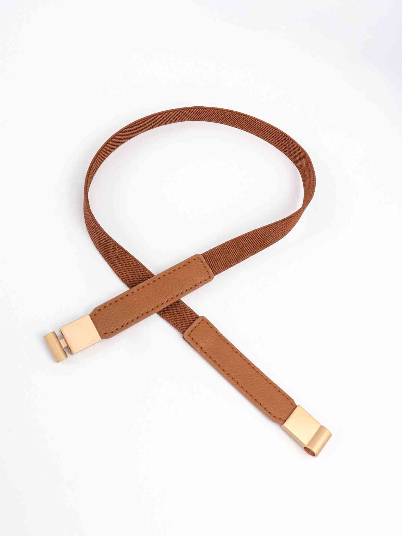 Faux Leather and Elastic Skinny Belt - belt - Caramel - Bella Bourget