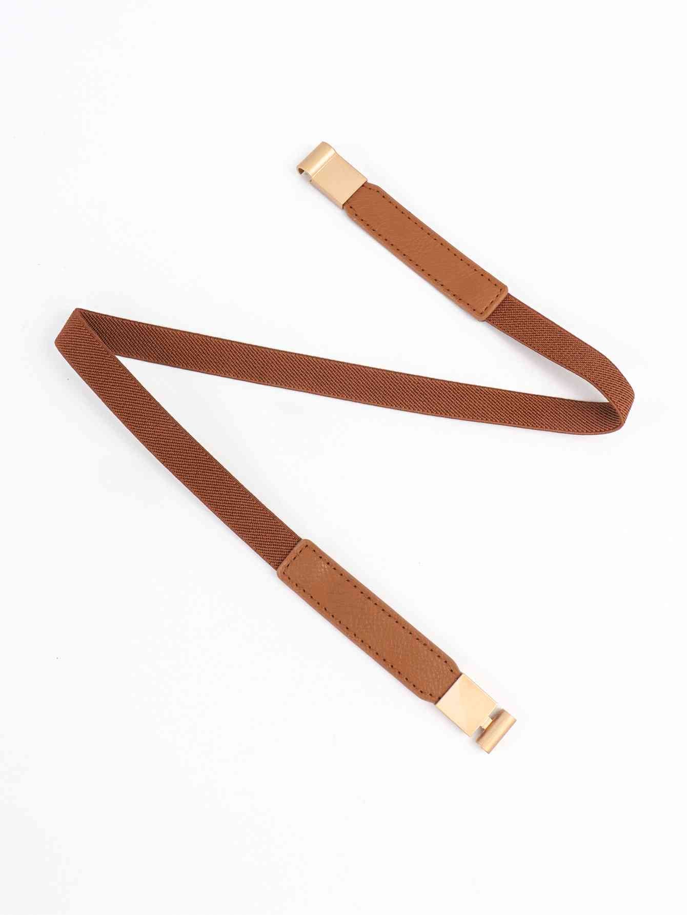 Faux Leather and Elastic Skinny Belt - belt - Caramel - Bella Bourget