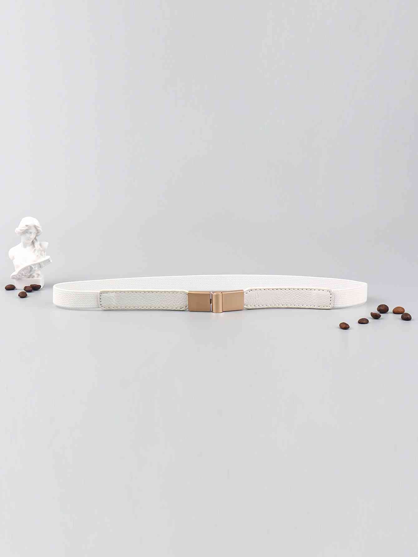 Faux Leather and Elastic Skinny Belt - belt - White - Bella Bourget