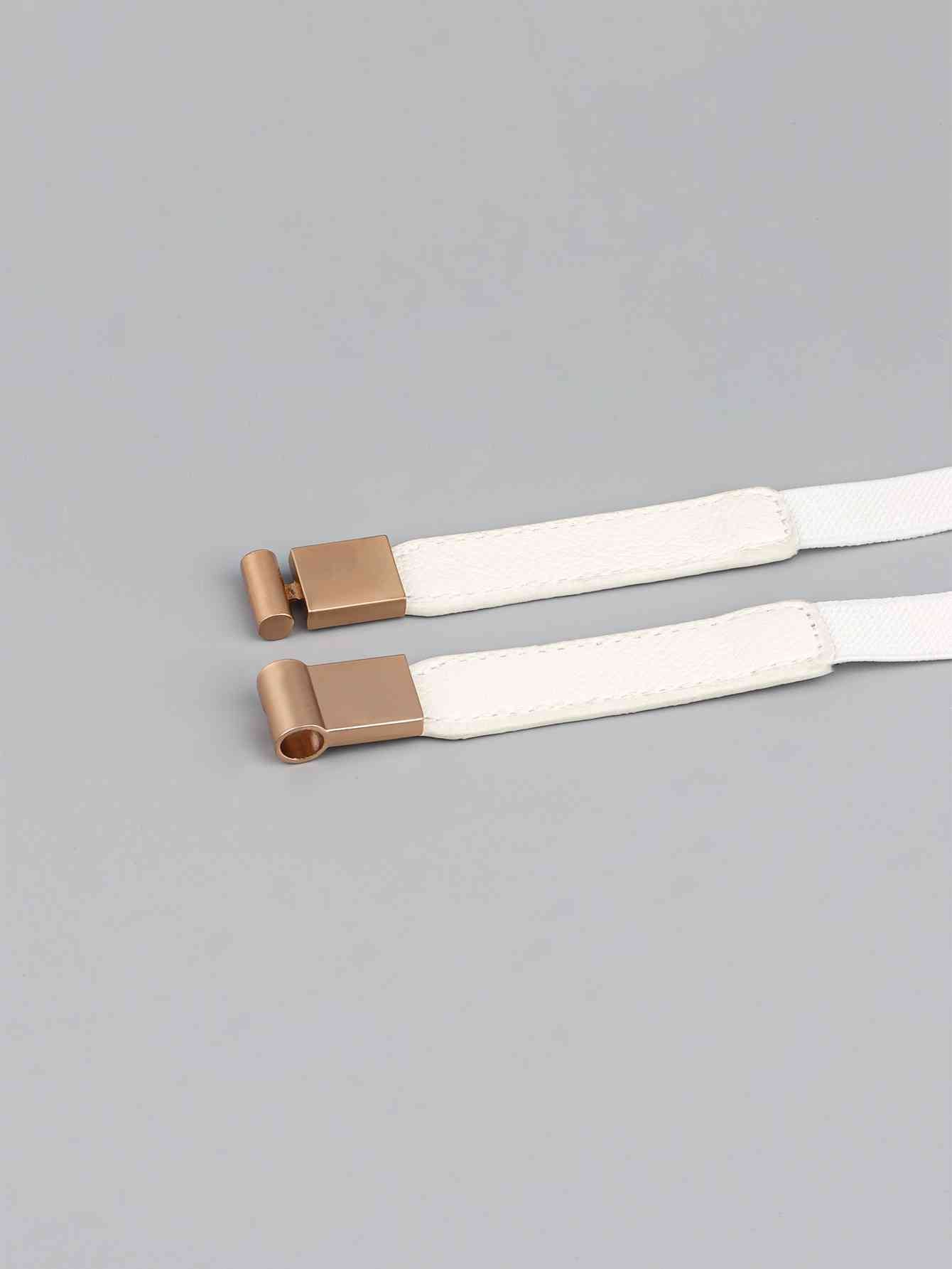 Faux Leather and Elastic Skinny Belt - belt - White - Bella Bourget