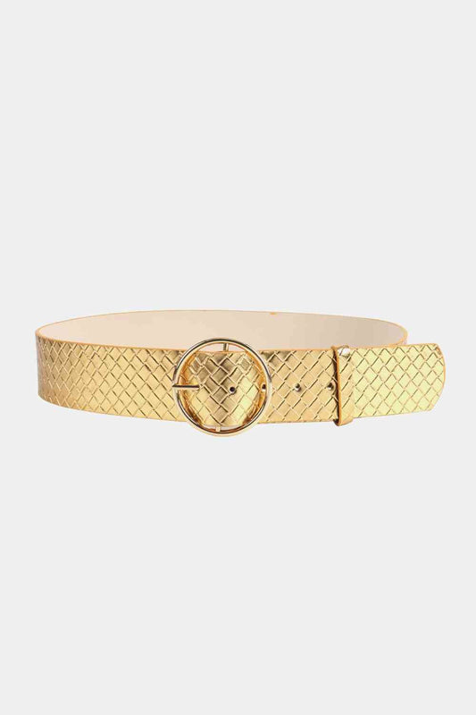 Faux Leather Belt with Circle Buckle - belt - Gold - Bella Bourget