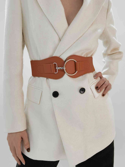 Faux Leather Elastic Wide Belt - belt - Caramel - Bella Bourget