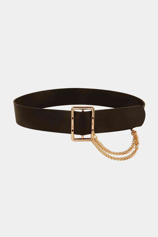 Faux Leather Wide Belt with Chain - belt - Black - Bella Bourget