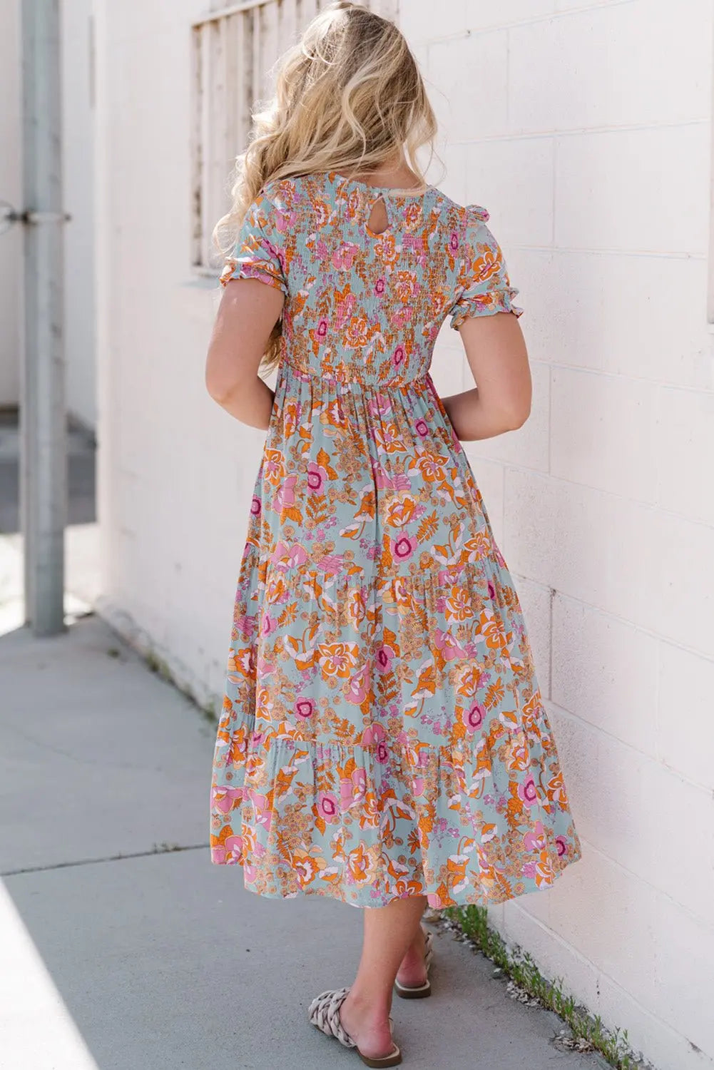 Floral Flounce Sleeve Round Neck Midi Dress - Dress - Floral - Bella Bourget