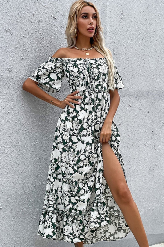 Floral Slit Off - Shoulder Midi Dress - Dress - Floral - Bella Bourget