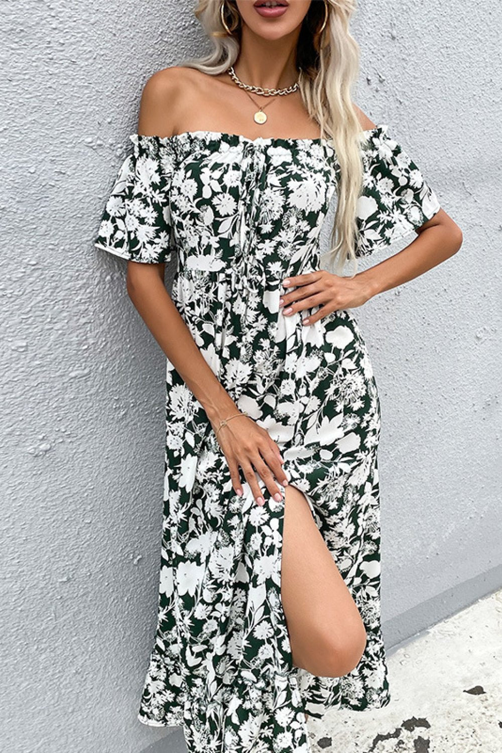 Floral Slit Off - Shoulder Midi Dress - Dress - Floral - Bella Bourget