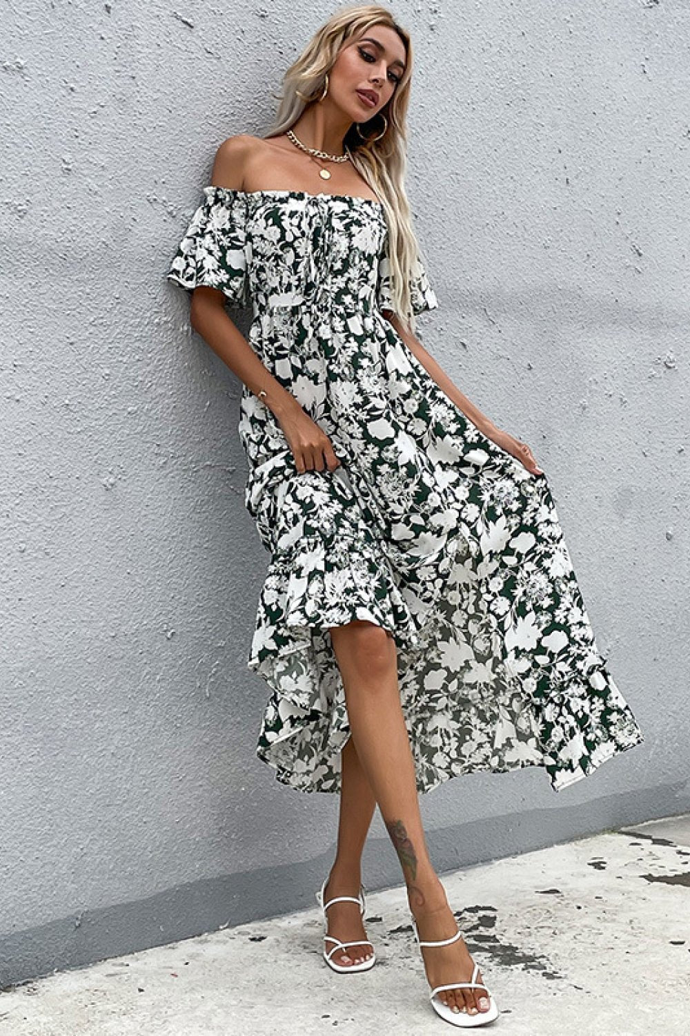 Floral Slit Off - Shoulder Midi Dress - Dress - Floral - Bella Bourget