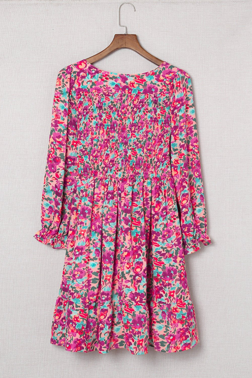 Floral Smocked V - Neck Flounce Sleeve Dress - Dress - Floral - Bella Bourget