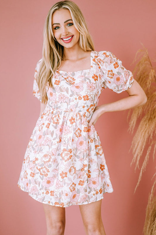 Floral Tie - Back Puff Sleeve Dress - Dress - Blush Pink - Bella Bourget