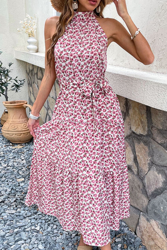 Floral Tie - Waist Tiered Dress - Dress - Pink - Bella Bourget