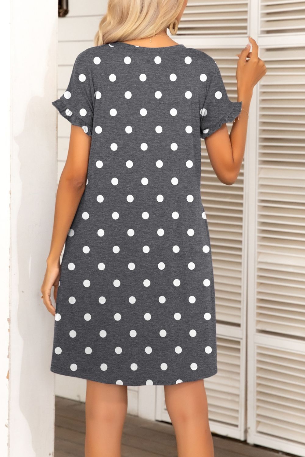 Flounce Sleeve Round Neck Dress with Pockets - Dress - Mid Gray - Bella Bourget