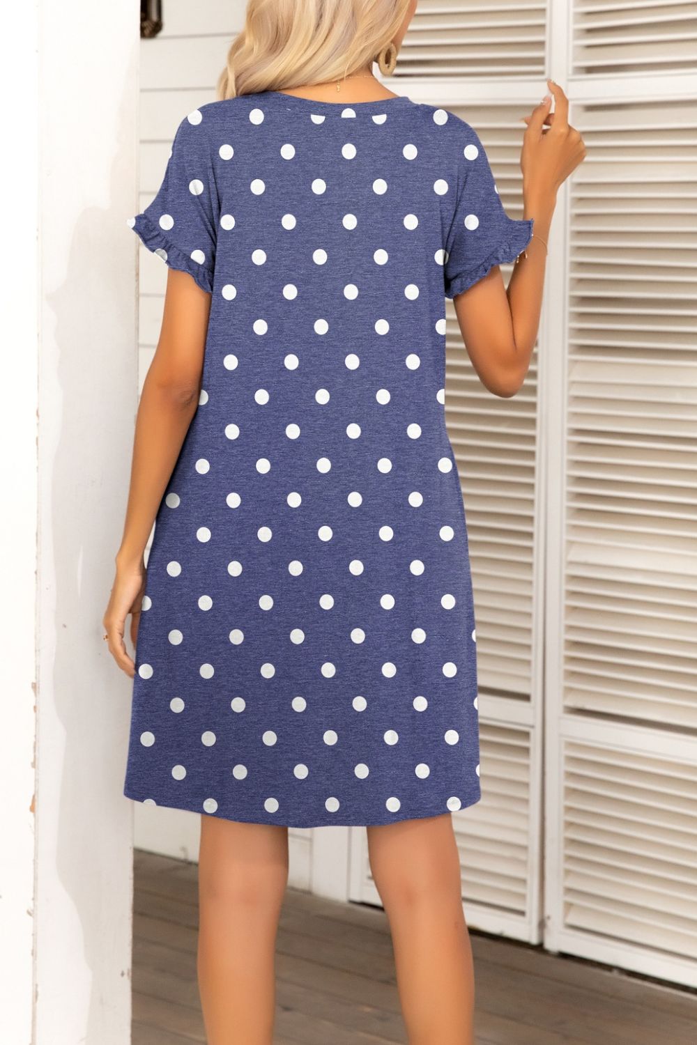 Flounce Sleeve Round Neck Dress with Pockets - Dress - Dusty Blue - Bella Bourget