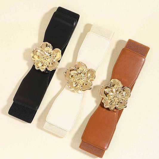 Flower Alloy Buckle Elastic Belt - belt - Ivory - Bella Bourget