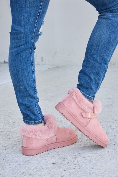 Forever Link Furry Chunky Thermal Ankle Boots - shoes - PINK - Bella Bourget