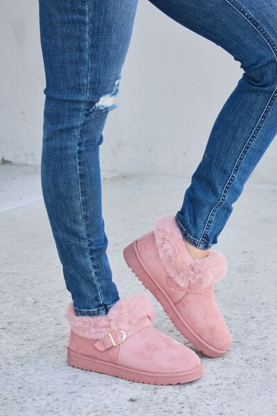 Forever Link Furry Chunky Thermal Ankle Boots - shoes - PINK - Bella Bourget