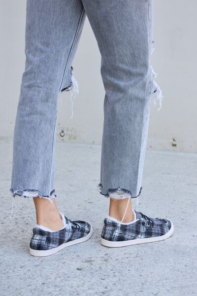 Forever Link Plaid Plush Flat Sneakers - shoes - BLACK PLAID - Bella Bourget