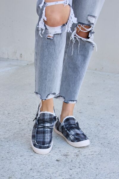 Forever Link Plaid Plush Flat Sneakers - shoes - BLACK PLAID - Bella Bourget