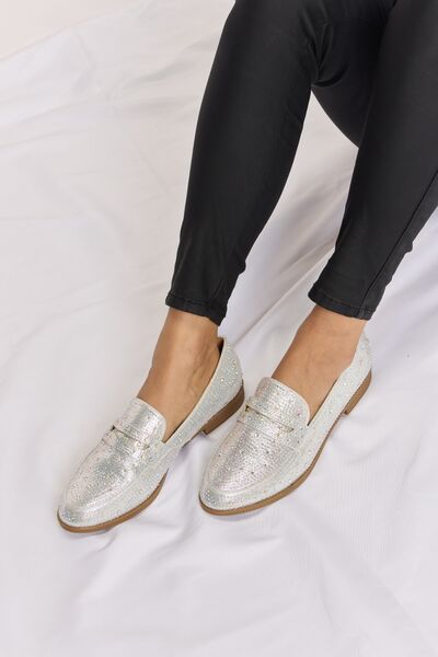 Forever Link Rhinestone Point Toe Loafers - shoes - SILVER - Bella Bourget