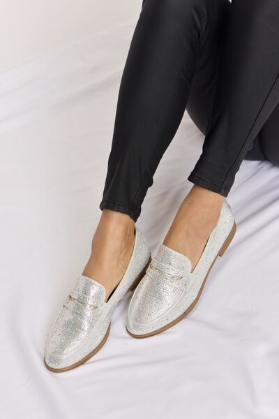 Forever Link Rhinestone Point Toe Loafers - shoes - SILVER - Bella Bourget