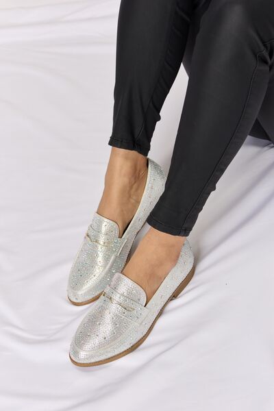 Forever Link Rhinestone Point Toe Loafers - shoes - SILVER - Bella Bourget