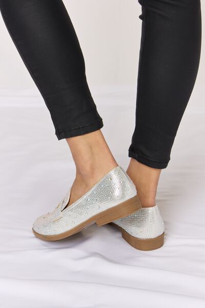 Forever Link Rhinestone Point Toe Loafers - shoes - SILVER - Bella Bourget