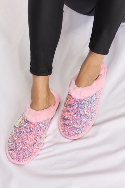 Forever Link Sequin Plush Round Toe Slippers - shoes - PINK - Bella Bourget