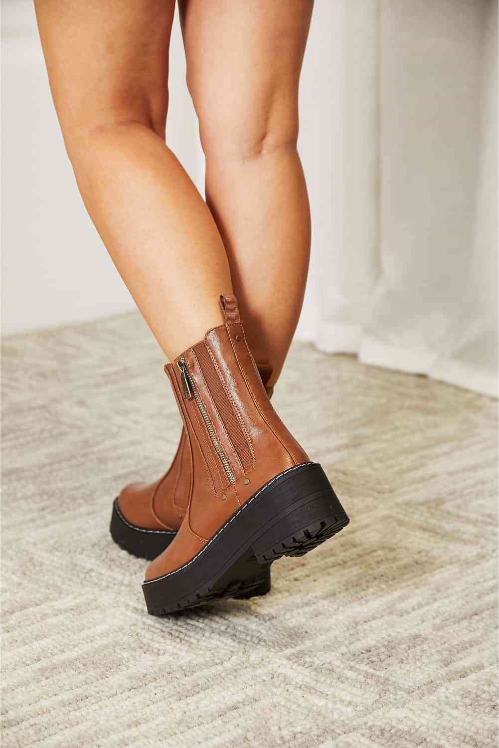 Forever Link Side Zip Platform Boots - shoes - Chestnut - Bella Bourget