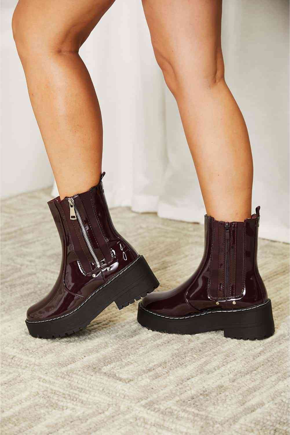 Forever Link Side Zip Platform Boots - shoes - Wine - Bella Bourget