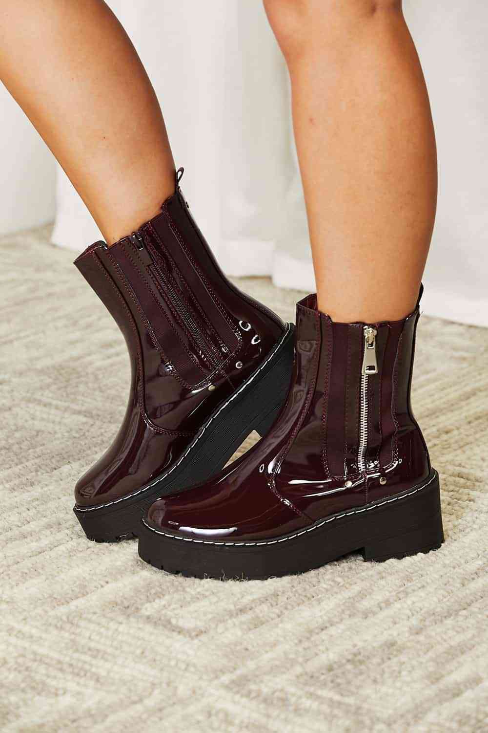 Forever Link Side Zip Platform Boots - shoes - Wine - Bella Bourget