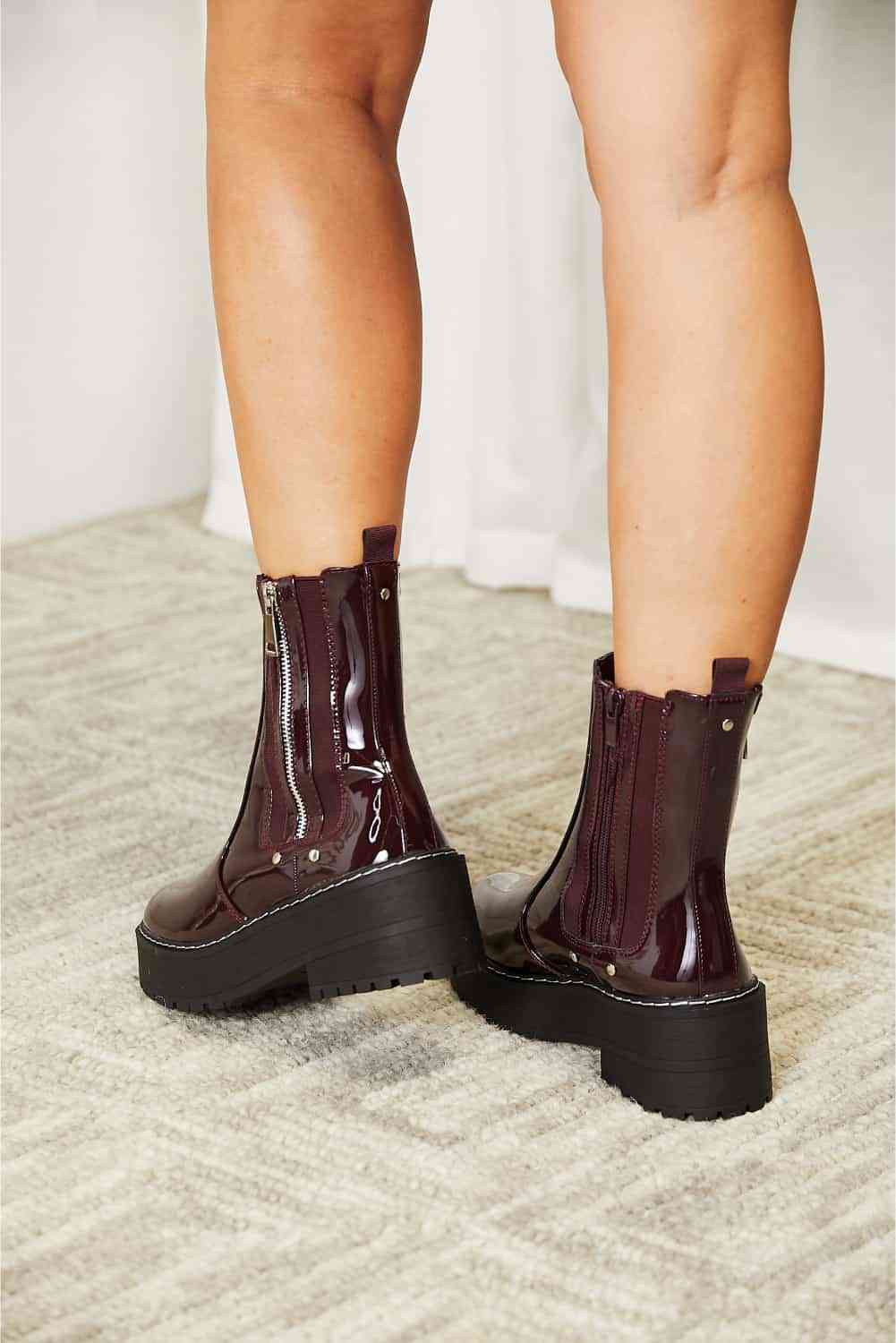 Forever Link Side Zip Platform Boots - shoes - Wine - Bella Bourget