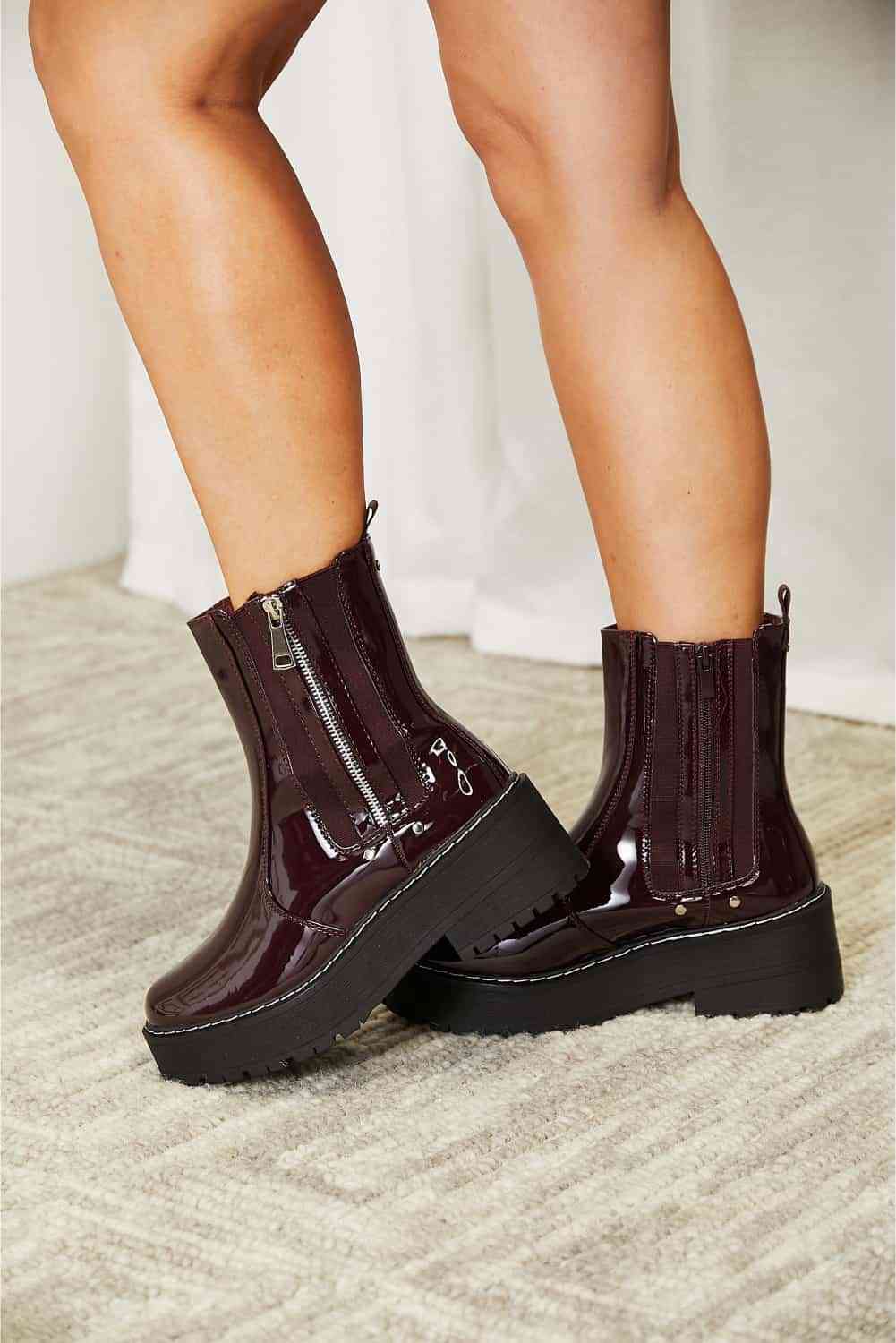 Forever Link Side Zip Platform Boots - shoes - Wine - Bella Bourget