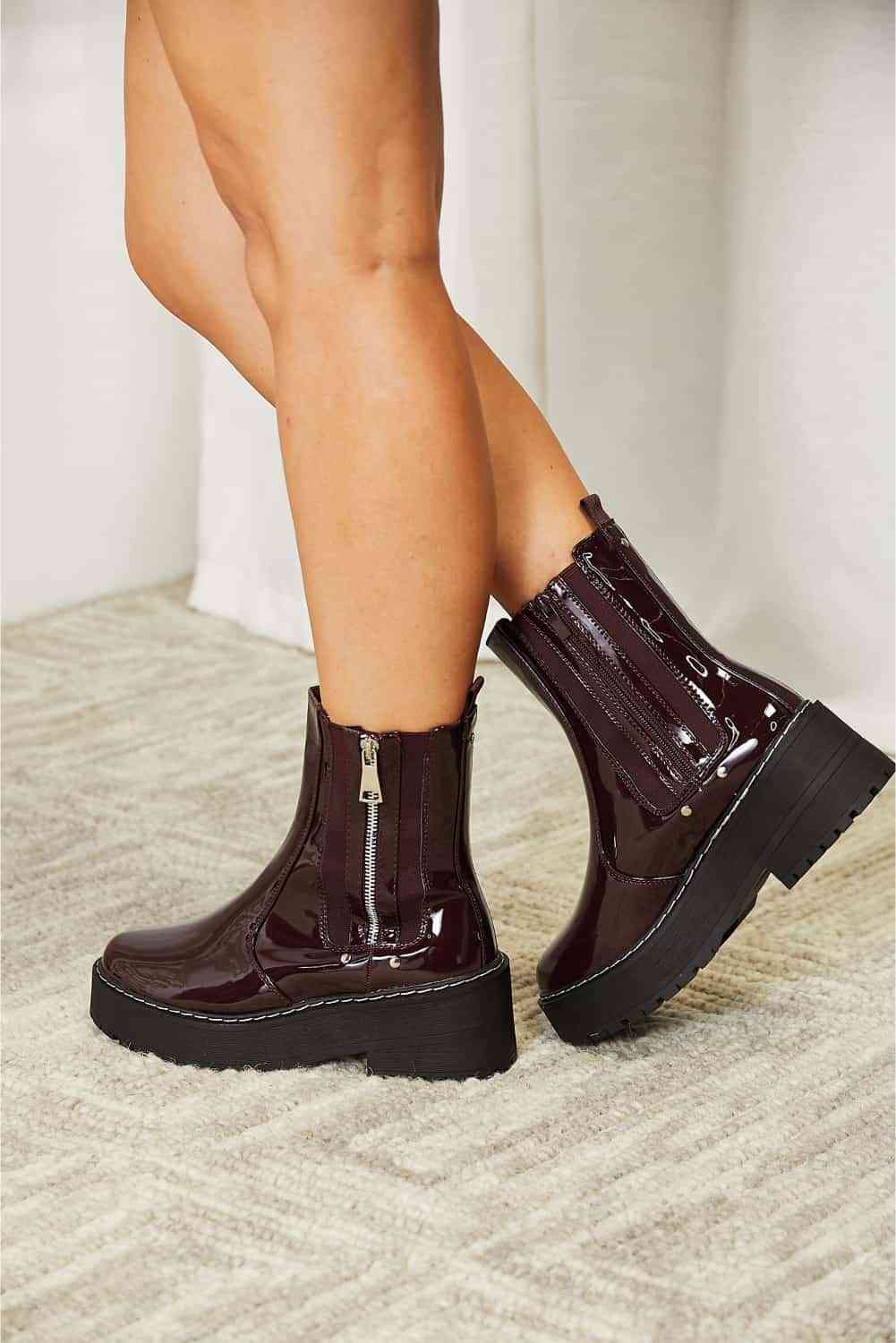 Forever Link Side Zip Platform Boots - shoes - Wine - Bella Bourget