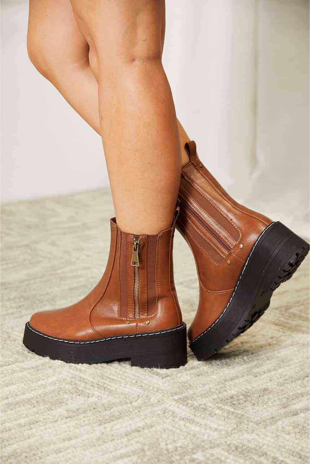 Forever Link Side Zip Platform Boots - shoes - Chestnut - Bella Bourget