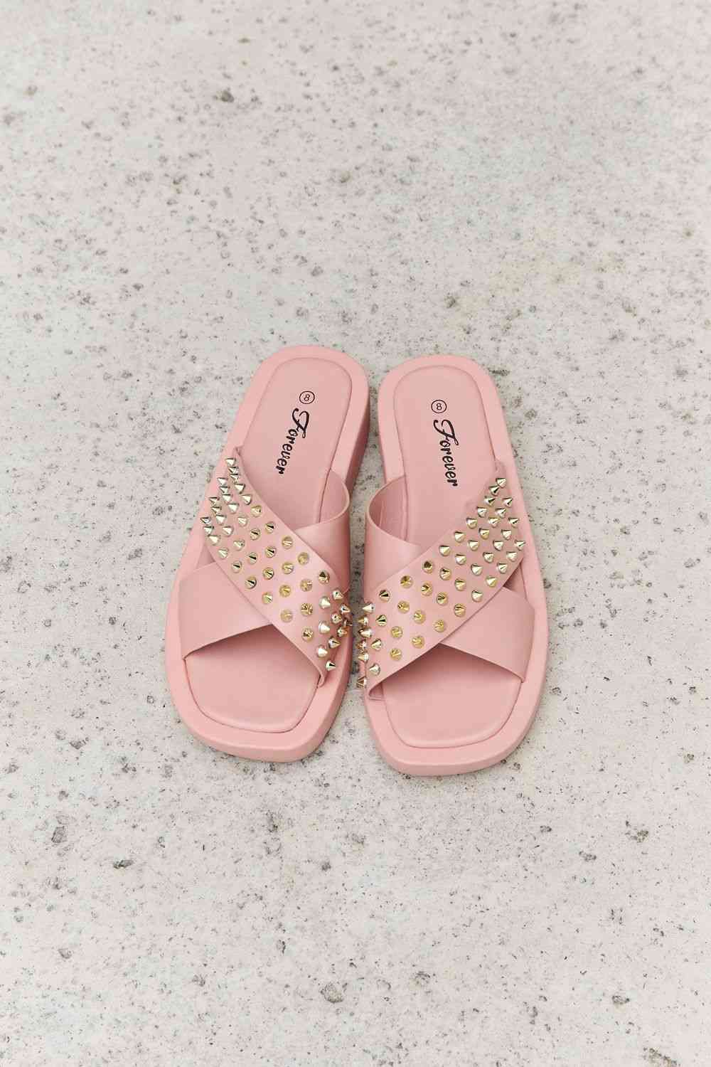 Forever Link Studded Cross Strap Sandals in Blush - shoes - Blush - Bella Bourget