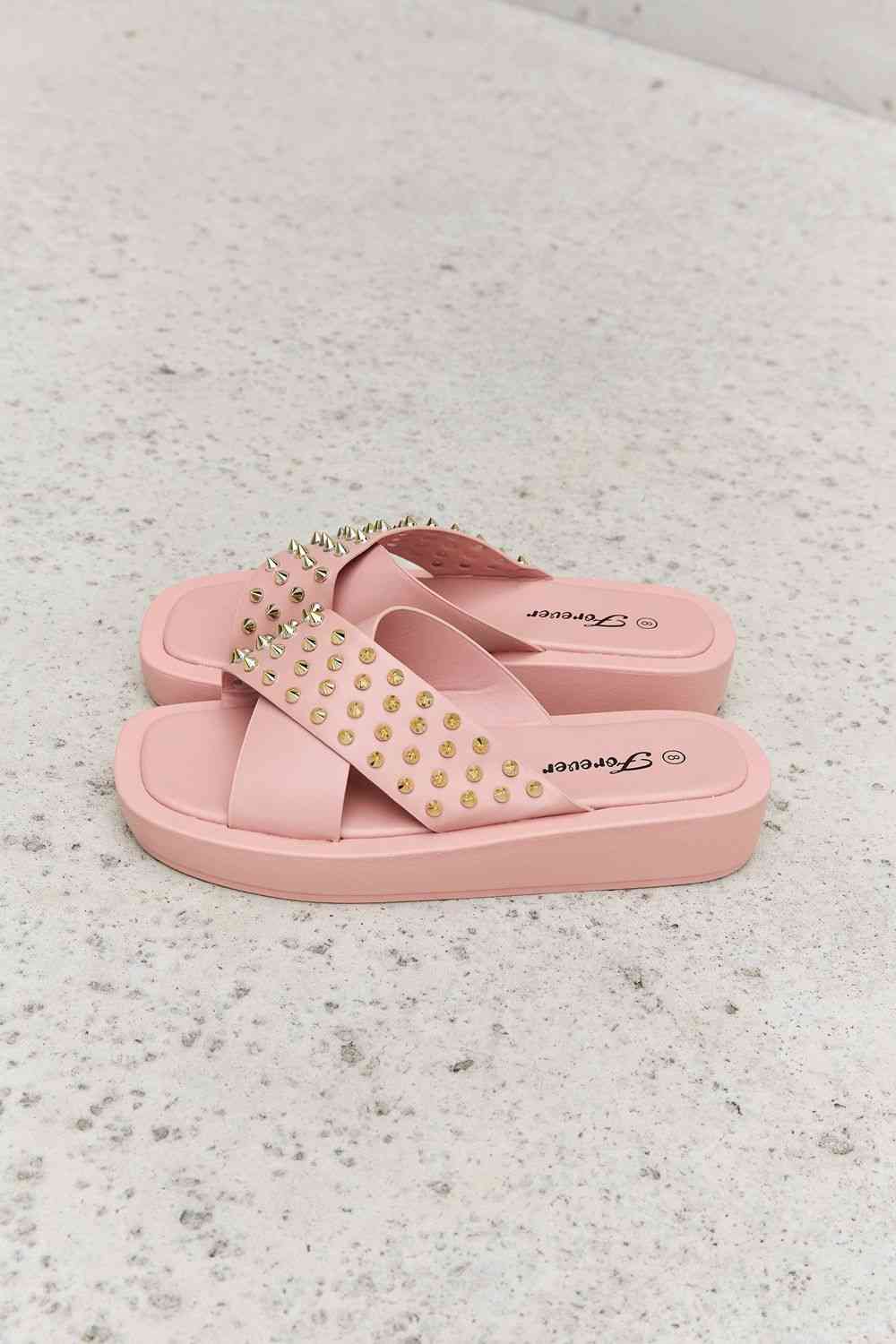 Forever Link Studded Cross Strap Sandals in Blush - shoes - Blush - Bella Bourget