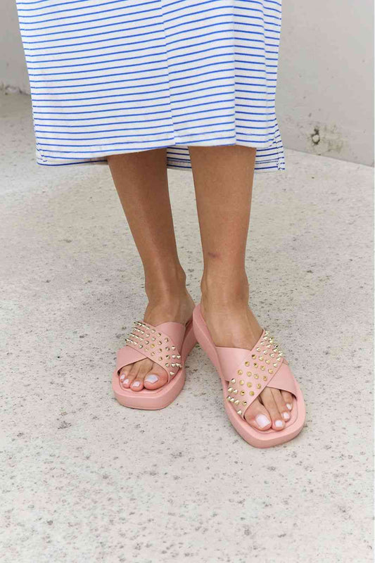 Forever Link Studded Cross Strap Sandals in Blush - shoes - Blush - Bella Bourget