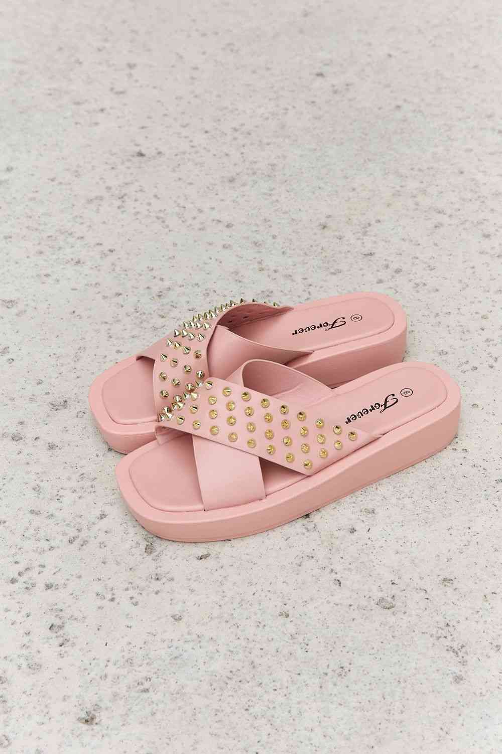 Forever Link Studded Cross Strap Sandals in Blush - shoes - Blush - Bella Bourget