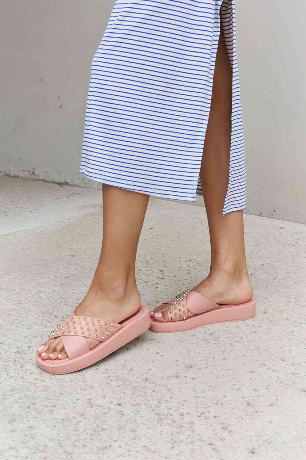 Forever Link Studded Cross Strap Sandals in Blush - shoes - Blush - Bella Bourget