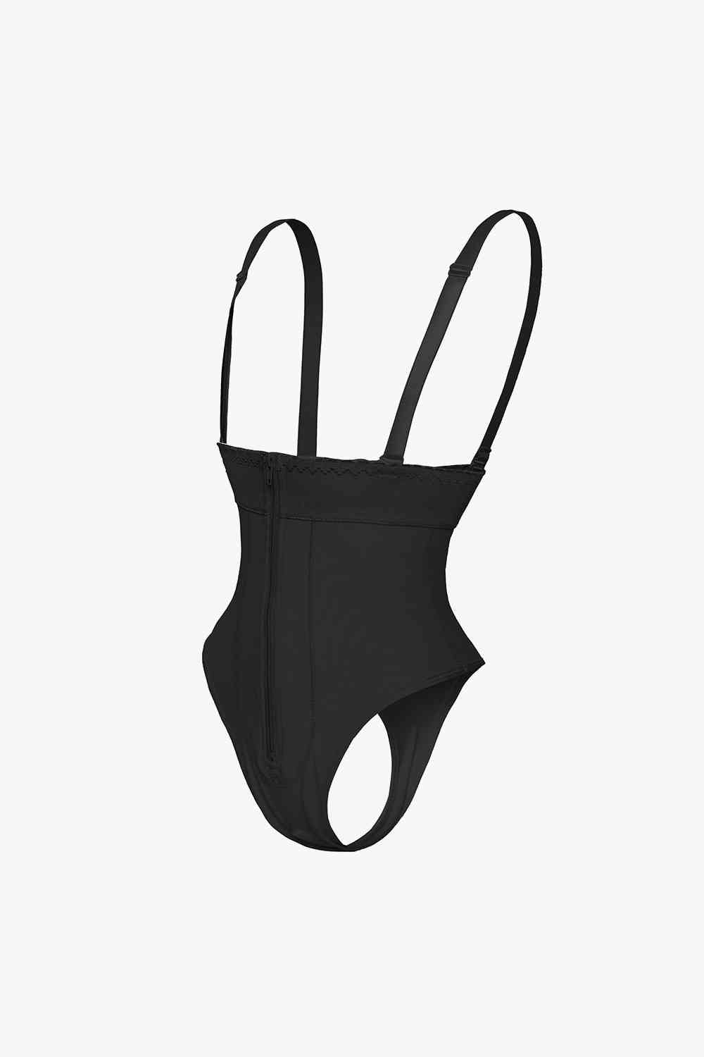 Full Size Adjustable Strap Zip - Up Shaping Bodysuit - Bodysuit - Black - Bella Bourget