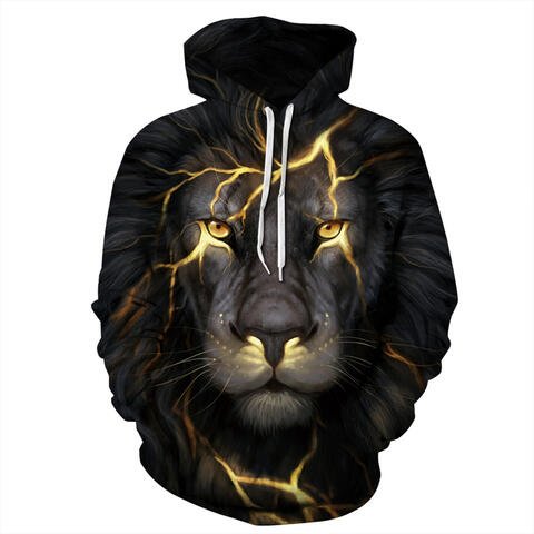 Full Size Animal Print Drawstring Hoodie with Pockets - Full Size Hoodie - Black - Bella Bourget