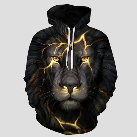 Full Size Animal Print Drawstring Hoodie with Pockets - Full Size Hoodie - Black - Bella Bourget