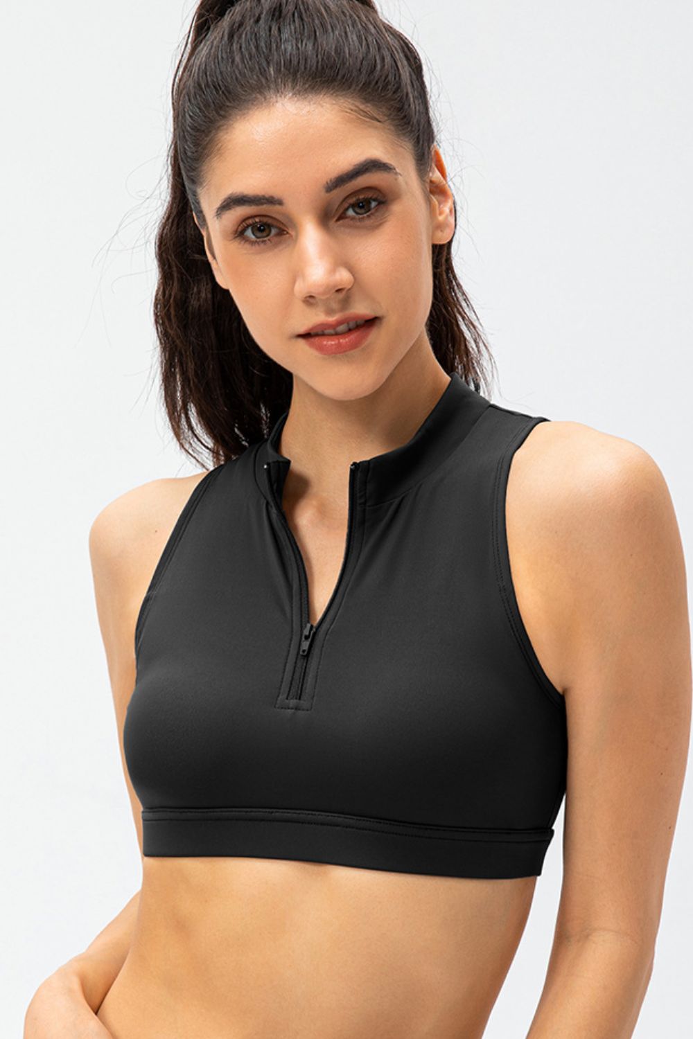 Full Size Cropped Cutout Back Zipper Front Active Tank Top - Active Top - Black - Bella Bourget