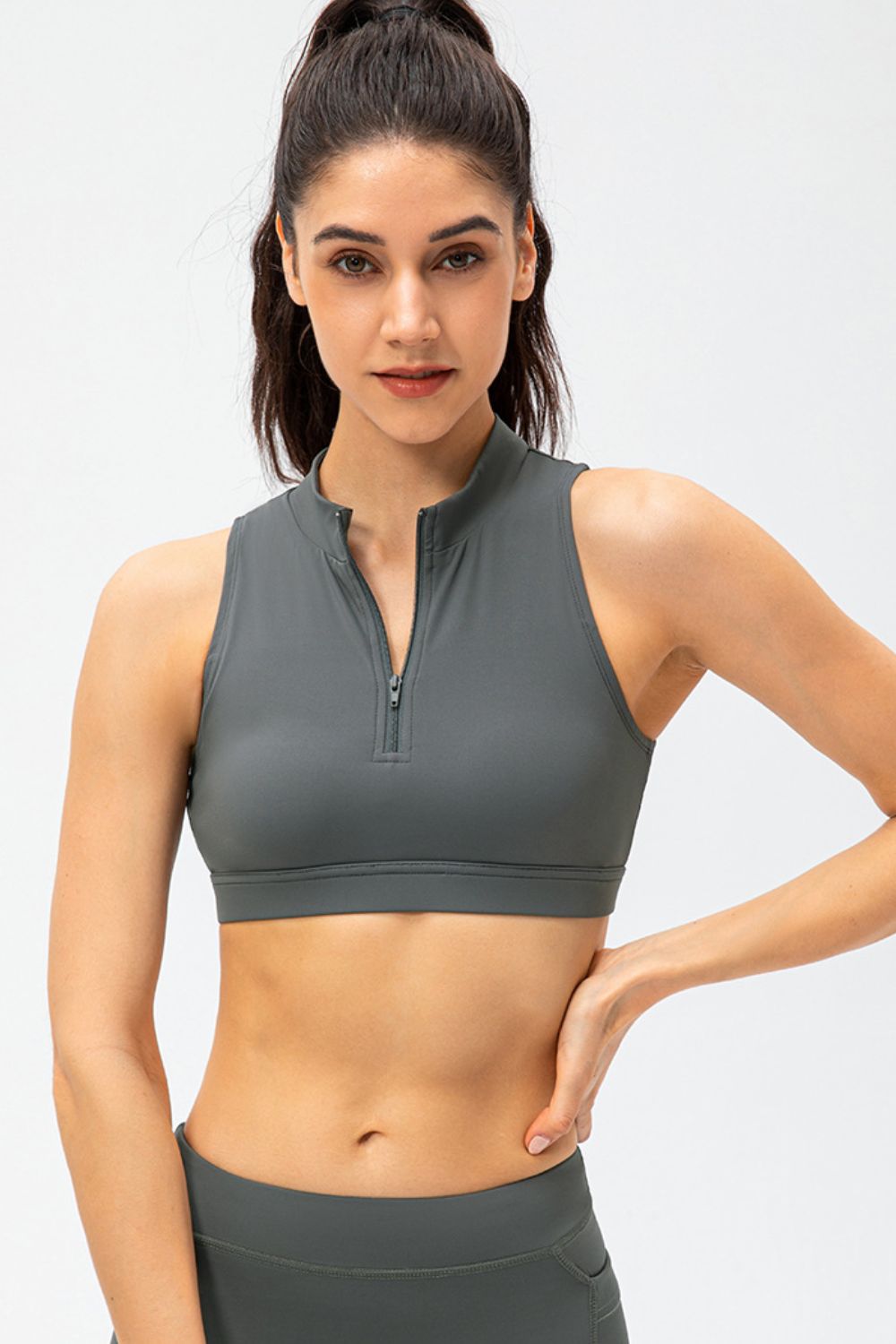 Full Size Cropped Cutout Back Zipper Front Active Tank Top - Active Top - Cloudy Blue - Bella Bourget