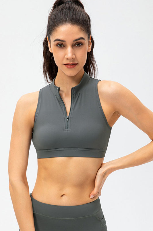 Full Size Cropped Cutout Back Zipper Front Active Tank Top - Active Top - Cloudy Blue - Bella Bourget