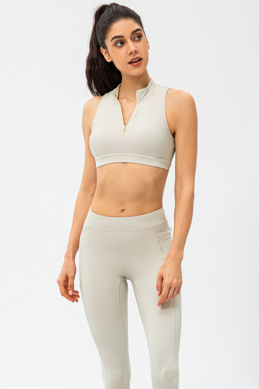 Full Size Cropped Cutout Back Zipper Front Active Tank Top - Active Top - White - Bella Bourget