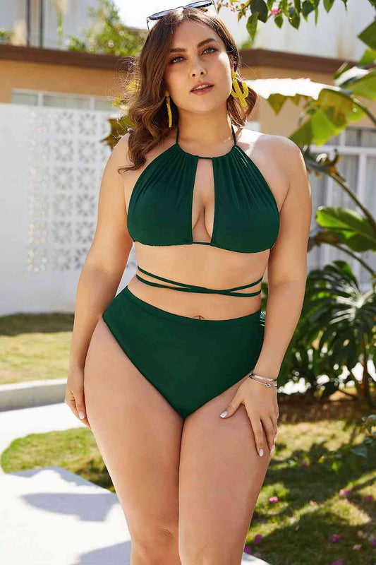 Full Size Cutout Tied Backless Bikini Set - Full Size Two - Piece Swimsuit - Green - Bella Bourget