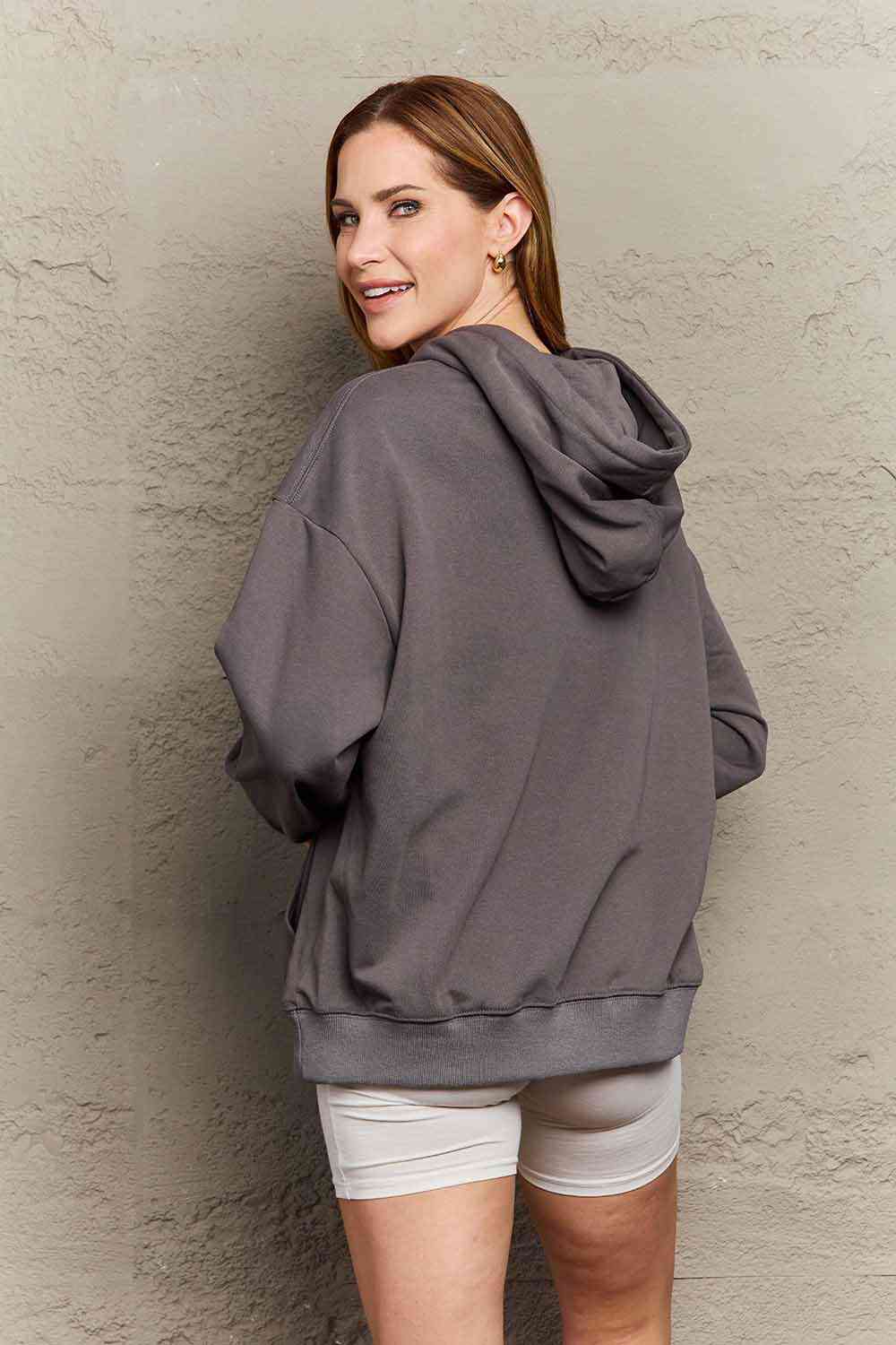 Full Size Dropped Shoulder Butterfly Graphic Hoodie - Hoodie - Charcoal - Bella Bourget