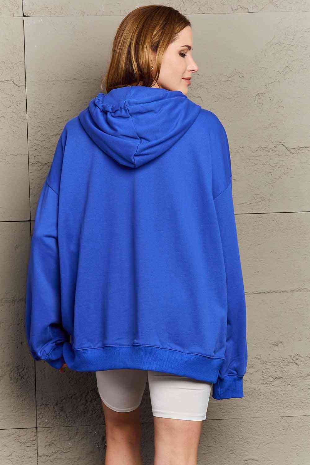 Full Size Dropped Shoulder Star & Moon Graphic Hoodie - Hoodie - Royal Blue - Bella Bourget